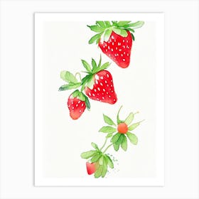 June Bearing Strawberries, Plant, Minimalist Watercolour Art Print