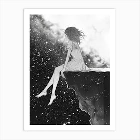 Girl Sitting On A Cliff Art Print