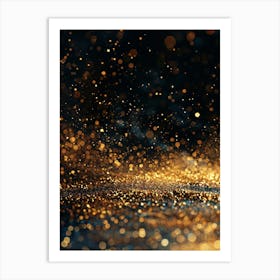 Gold Sparkles On Black Background Art Print