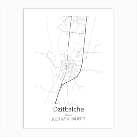 Dzitbalche,Mexico Minimalist Map Art Print