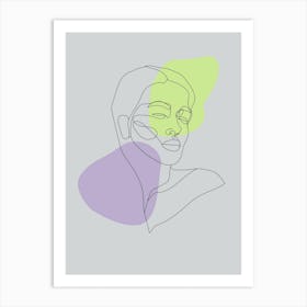 Line art, lime purple portrait Art Print