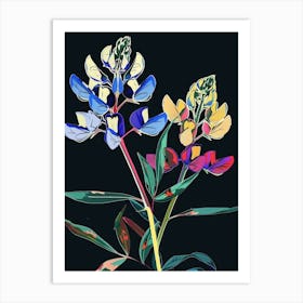 Neon Flowers On Black Bluebonnet 5 Art Print