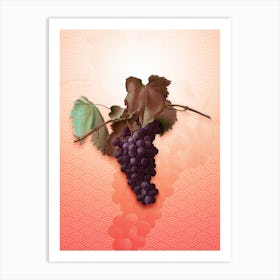 Grape Vine Vintage Botanical in Peach Fuzz Seigaiha Wave Pattern n.0127 Art Print