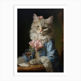 Cat Drinking Wine Rococo Style 5 Art Print