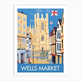 Wells Market Square England Travel Print Painting Cute Art Print