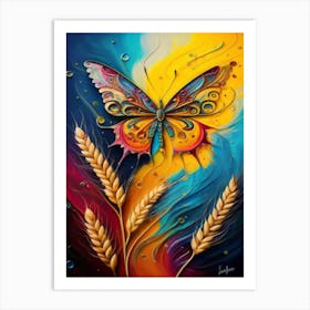 Butterfly On Wheat Art Print