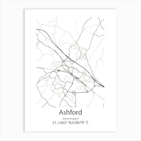 Ashford,United Kingdom Minimalist Map Art Print