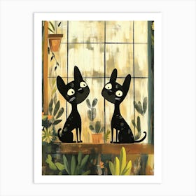 Cats In The Window 2 Art Print