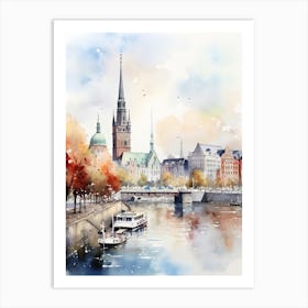 Hamburg Germany In Autumn Fall, Watercolour 4 Art Print