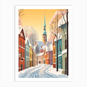 Vintage Winter Travel Illustration Tallinn Estonia 1 Art Print