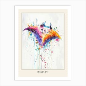 Manta Ray Colourful Watercolour 3 Poster Art Print