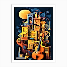 Cello Jazz City - Jazz City At Night Art Print