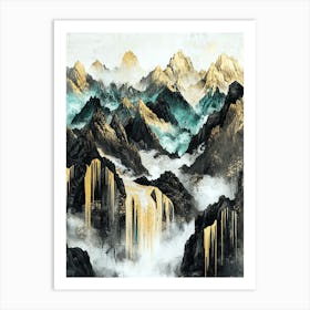 Himalayas Golden Peaks - Majestic Geometry Art Print