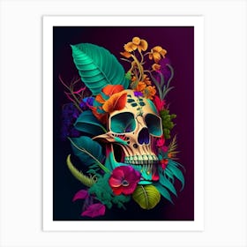 Skull With Vibrant Colors 1 Botanical Art Print