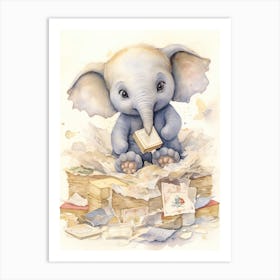 Elephant Painting Collecting Stamps Watercolour 4 Art Print