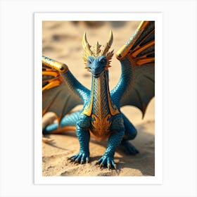 Blue And Gold Dragon Art Print