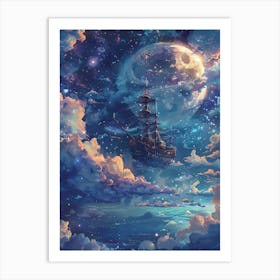 Fantasy Ship Floating in the Galaxy 6 Art Print