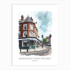 Kingston Upon Thames London Borough   Street Watercolour 2 Poster Art Print