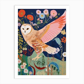 Maximalist Bird Painting Barn Owl 3 Art Print