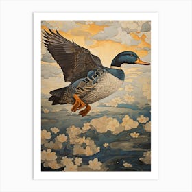 Mallard Duck Gold Detail Painting Art Print