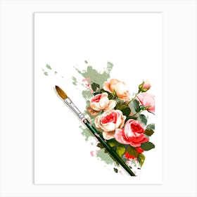 Roses And Brush Art Print