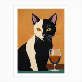 Cat With Wine Glass Art Print