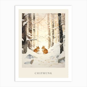 Winter Watercolour Chipmunk 10 Poster Art Print