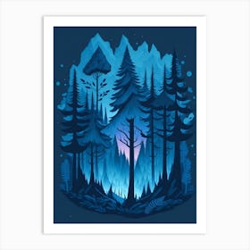 A Fantasy Forest At Night In Blue Theme 35 Art Print