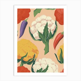 Colourful Cauliflower & Vegetable Pattern Art Print