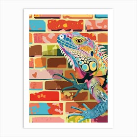 Iguana On A Brick Wall Modern Colourful Abstract Art Print