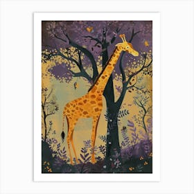 Giraffes By The Tress Illustration 1 Art Print