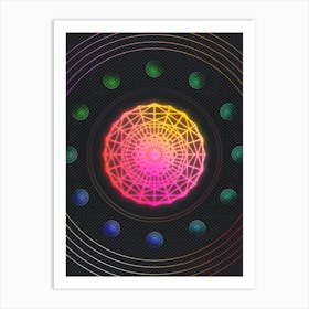 Neon Geometric Glyph in Pink and Yellow Circle Array on Black n.0411 Art Print