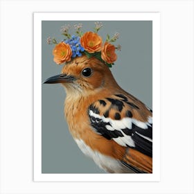 Bird With Flower Crown European Robin Art 2 Art Print