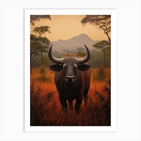 African Buffalo In The Savannah Painting 1 Art Print