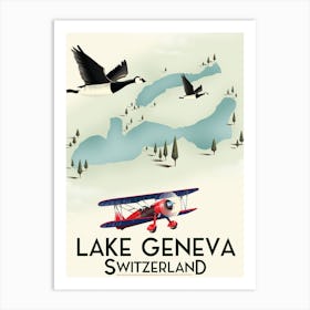 Lake Geneva Switzerland Travel map Art Print