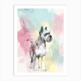 Schnauzer Dog Pastel Line Watercolour Illustration  2 Art Print