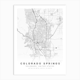 Colorado Springs Colorado USA White Map Art Print