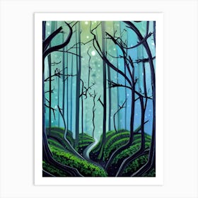 Nature Outdoors Night Trees Scene Forest Woods Light Moonlight Wilderness Stars Art Print