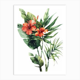 Watercolor Tropical Flowers Art Print