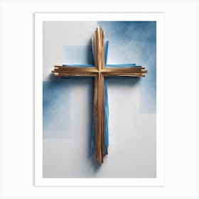 Cross With Blue Ribbon Art Print