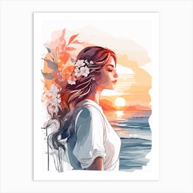 Girl At Sunset Art Print Painting Art Print