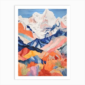 Kangchenjun India And Nepal 2 Colourful Mountain Illustration Art Print
