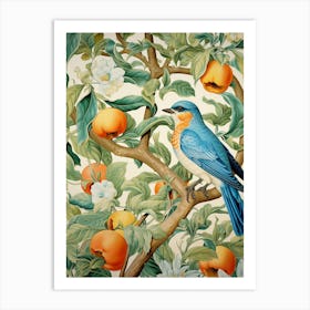 Blue Bird On Peach Tree Art Print