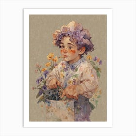 Boy With Flowers Art Print