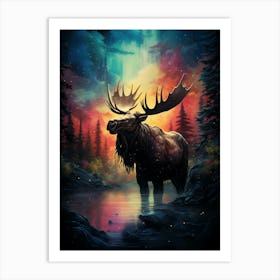 Kbgtron A Moose Colorful Lights In The Style Of Fantastical Cre B067160b C4e9 4eb5 A4d6 Abfb3b3bc443 Art Print