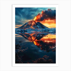 Icelandic Volcano At Sunset Art Print