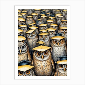 Owls In Graduation Caps Art Print