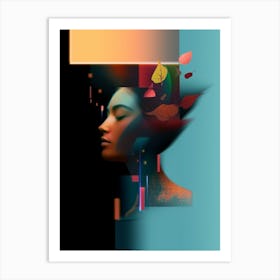 Female portrait, blue, "Cool Breeze" Art Print