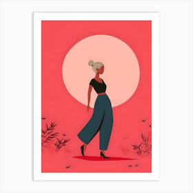 Illustration Of A Woman Walking Art Print