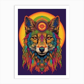 Indian Wolf Retro Style Colourful 4 Art Print